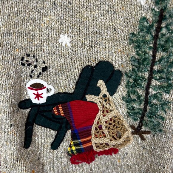 Northern Isles Tan Marled 2004 Christmas Winter Scenes Full Zip Sweater Size XL - Picture 8 of 15